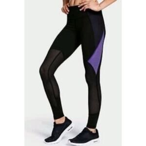 Victoria Secret VSX Knockout Leggings Black Purple Mesh Yoga Small Athleisure